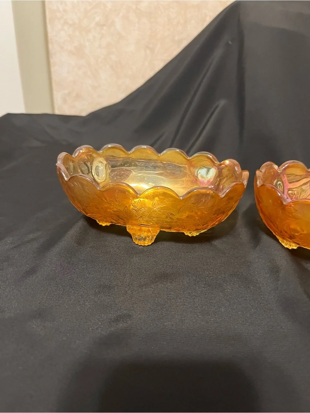 Amber Iridescent Glass Serving Bowls - Set of 2